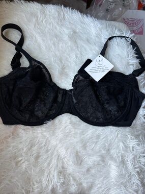 Black Lace Underwire Bra 34DDD 34E Full Coverage Adjustable Straps NWT